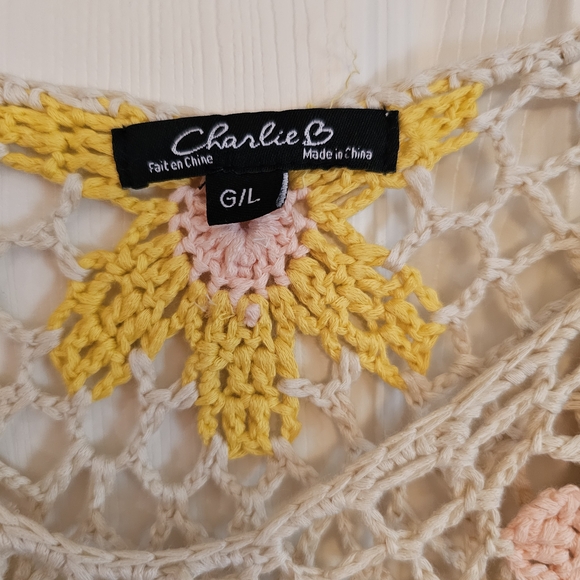 CHARLIE B Floral Crochet Mesh Blouse - Cream, Pink, Blue, Yellow - Picture 3 of 5